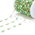 Golden handmade woven chain with mint green star beads and round gold beads on a spool - 1mm Gold Chain with 7mm Star Shell (Green)