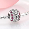 Exquisite S925 sterling silver hollow star charm with red and white gemstones - 925 Sterling Silver / Star Motif Red Rhinestone Style (PC0099)