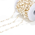 Golden stainless steel chain roll with white star beads for DIY jewelry making - 1mm Gold Chain with 7mm Star Shell (White)