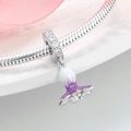 S925 sterling silver charm featuring pink and white enamel clover flower pendant - 925 Sterling Silver / Lavender Bud Pendant Style (PD0043)