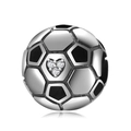 S925 Silber Fußball Charm mit schwarzer Emaille und herzförmigen Zirkoniasteinen - Fußball 8 / Normale Spezifikation