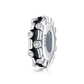 S925 sterling silver wavy gear charm with clear zircon inlay for beaded bracelets - 925 Sterling Silver / Gear White Zirconia (PA0008)