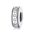 Polished S925 sterling silver charm bead with inlaid zircons for DIY charm bracelets - 925 Sterling Silver / Polished Row Zirconia (PA0014)