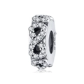 Infinity pattern S925 sterling silver charm bead with white zirconia inlay - 925 Sterling Silver / Infinity Symbol Pave Zirconia (PA0027)