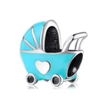 S925 sterling silver baby stroller charm with sky blue enamel and heart detail - Blue Enamel Baby Stroller Style (PC0146)