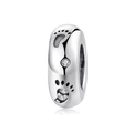 Polished S925 sterling silver charm with zircon footprint patterns for DIY bracelet - Paw Print Style (PA0115)