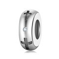 Polished S925 sterling silver cross charm bead with sparkling center zircon stone - Cross Style (PA0148)