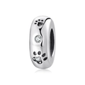 Polished S925 sterling silver charm bead with cubic zirconia animal paw print patterns - Paw Pad Style (PA0117)