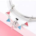 Macro shot of S925 sterling silver unicycle charm with colorful enamel circus pendants - Circus Unicycle Style (PC0774)