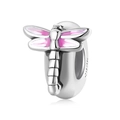 Charm libellule en argent S925 avec ailes en émail rose pour bracelets DIY charms - Style Libellule Détail Émail Rose (PA0065)