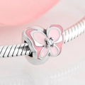 Charme papillon en argent S925 avec émail rose et zircone sur une chaîne serpent fine - Style Papillon Émaillé Rose Incrusté de Zircon (PA0048)