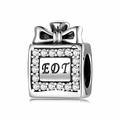 S925 sterling silver perfume box charm with bow and sparkling zircon stone - Perfume Bottle Style (PC0573)