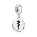 S925 sterling silver dental charm featuring medical caduceus and Odontologia text - Dentistry Style (PD0060)