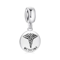 Sterling silver Medicina charm bead with Caduceus medical symbol for DIY bracelets - Medicine Style (PD0062)