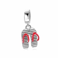 Pendentif tongs créatif en argent S925 avec brides rouges pour bracelets DIY - Style Tongs Rouges Rayées (PD0234)