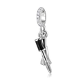 S925 sterling silver perfume bead charm with makeup brush and zircon pendant - Makeup Tool Double Dangle (PD0040)
