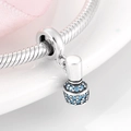 S925 sterling silver nail polish charm with blue zircons on silver snake chain bracelet - Blue Nail Polish Dangle (PD0104)