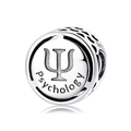 Abalorio de plata de ley S925 Psicología con símbolo Psi y corazones calados - Estilo Psicología (PC0252)