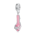 Pendentif chaussure à talon en argent 925 avec émail rose et détails de roses - Style Talon Haut Rose (PD0041)