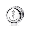 Abalorio de odontología en plata S925 con caduceo médico y detalle de corazón calado - Estilo Odontología (PC0253)