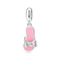 Pendentif tong en émail rose en argent S925 avec nœud pour bracelets DIY - Style Tongs Nœud Rose (PD0042)