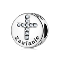 925 silver charm with zircon cross and Zaufanie Polish engraving for bracelets - Faith (Zaufanie)