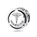 Abalorio Medicine de plata S925 con símbolo médico de caduceo y calado de corazón - Estilo Medicina (PC0255)