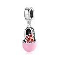 Charm poupée russe en argent S925 avec émail rose et détails en zircon brillant - Style Poupée Russe (PD0189)