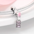 Lipstick charm in S925 silver with pink enamel and purple zircons on a bracelet - Pink Lipstick Dangle (PD0117)