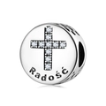 925 Sterling Silber Kreuz-Charm mit Zirkon und polnischer Gravur Radość für Armband - Freude (Radość)