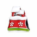 Christmas house charm bead in red enamel S925 sterling silver for DIY bracelets - Red Wall Winter House Style (PC0727)