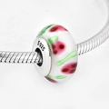 S925 silver glass heart bead with pink flower charms for women DIY bracelet - White Pink Flower (PH0028)