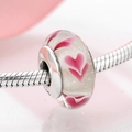 S925 sterling silver glass heart charm bead with pink petal patterns for DIY bracelets - Pink Heart (PH0018)