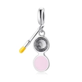 S925 sterling silver perfume bead charm with pink enamel and sparkling zircon stone - Double Loop Color Dangle (PD0139)