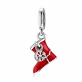 S925 sterling silver red enamel Christmas boot charm with dangling silver snowflake detail - Red Boot Snowflake Style (PD0277)