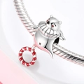 S925 Sterling Silber Zirkus Clown Charm mit roter Emaille für DIY-Armbänder und Ketten - Vermenschlichter Bär (PC0770)
