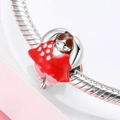 S925 sterling silver charm featuring a cartoon girl in a red polka dot dress for DIY bracelets - Red Polka Dot Dress Girl Style (PC0775)