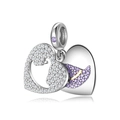 925 silver heart charm with purple cubic zirconia for DIY bracelets and necklaces - Purple Witch Hat Heart Style (PD0652) / 925 Sterling Silver
