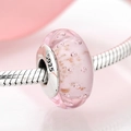 Pink glass heart charm with gold foil and S925 silver core for DIY bracelets - Pink Glitter (PH0017-1)