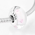 S925 sterling silver heart glass charm with pink petal design for DIY bracelets - Multiple Pink Hearts (PH0019)