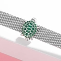 Silver mesh bracelet featuring a green turtle charm with sparkling zircon stones - Green Turtle Style (PR0087)