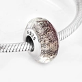 S925 sterling silver heart charm with faceted glass and glitter on snake chain - Transparent Shimmer (PH0024)
