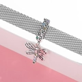 925 silver dragonfly charm with colorful gemstones on a mesh bracelet band - Colorful Dragonfly Style (PR0088)