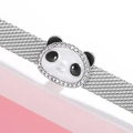 Mesh bracelet in silver tone featuring a panda charm with sparkling clear crystals - Enamel Panda Style (PR0090)