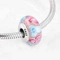 S925 sterling silver heart charm with colorful glass flower petals for DIY bracelets - Colorful Floral (PH0037)