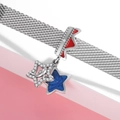 925 silver dolphin and stars charm with blue and red enamel for jewelry bracelets - Dolphin & Stars Style (PR0095)