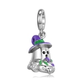 S925 sterling silver Halloween ghost wizard charm with purple hat and white zircons - Ghost Shape (PD0697)
