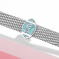 Silver mesh bracelet featuring a light blue enamel football charm with stitch details - Light Blue Rugby Style (PR0102)