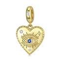 Colgante de corazón dorado con ojo turco azul y circonitas blancas en acabado pulido - Plata de ley 925 / Estilo Corazón Mal de Ojo (PD0712)