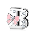 925 silver letter B bead with a pink enamel bow and sparkling cubic zirconia stones - 925 Silver / Letter B (PR0001-2)